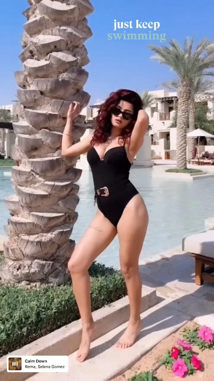 avneet kaur cleavage sexy body black swimsuit