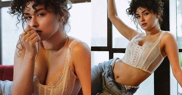 avneet kaur unbuttoned jeans navel cleavage