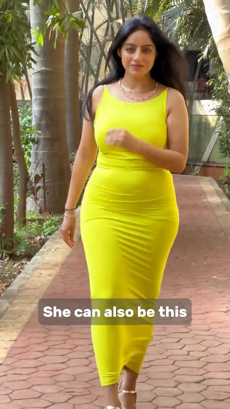 deepika singh curvy figure bodycon yellow dress