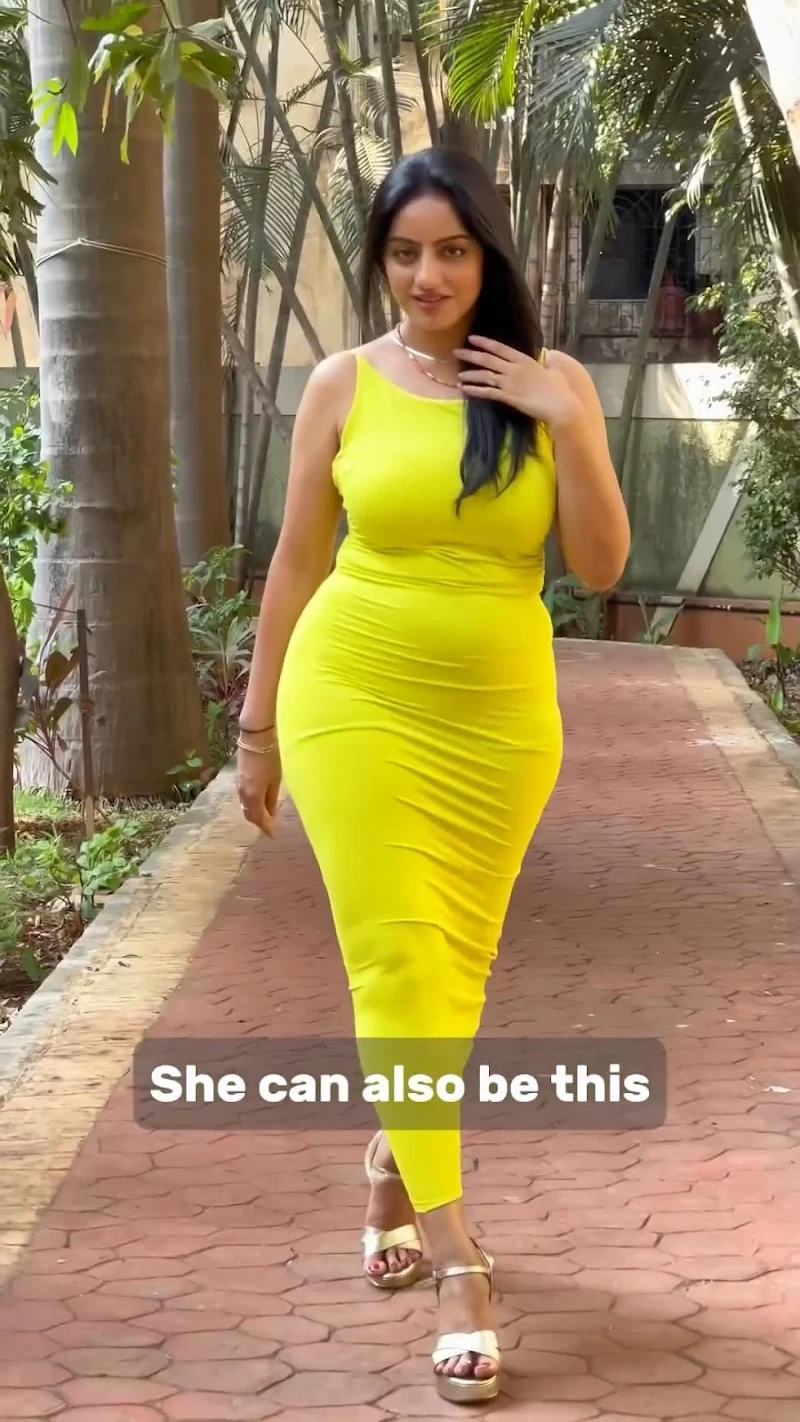 deepika singh curvy figure bodycon yellow dress