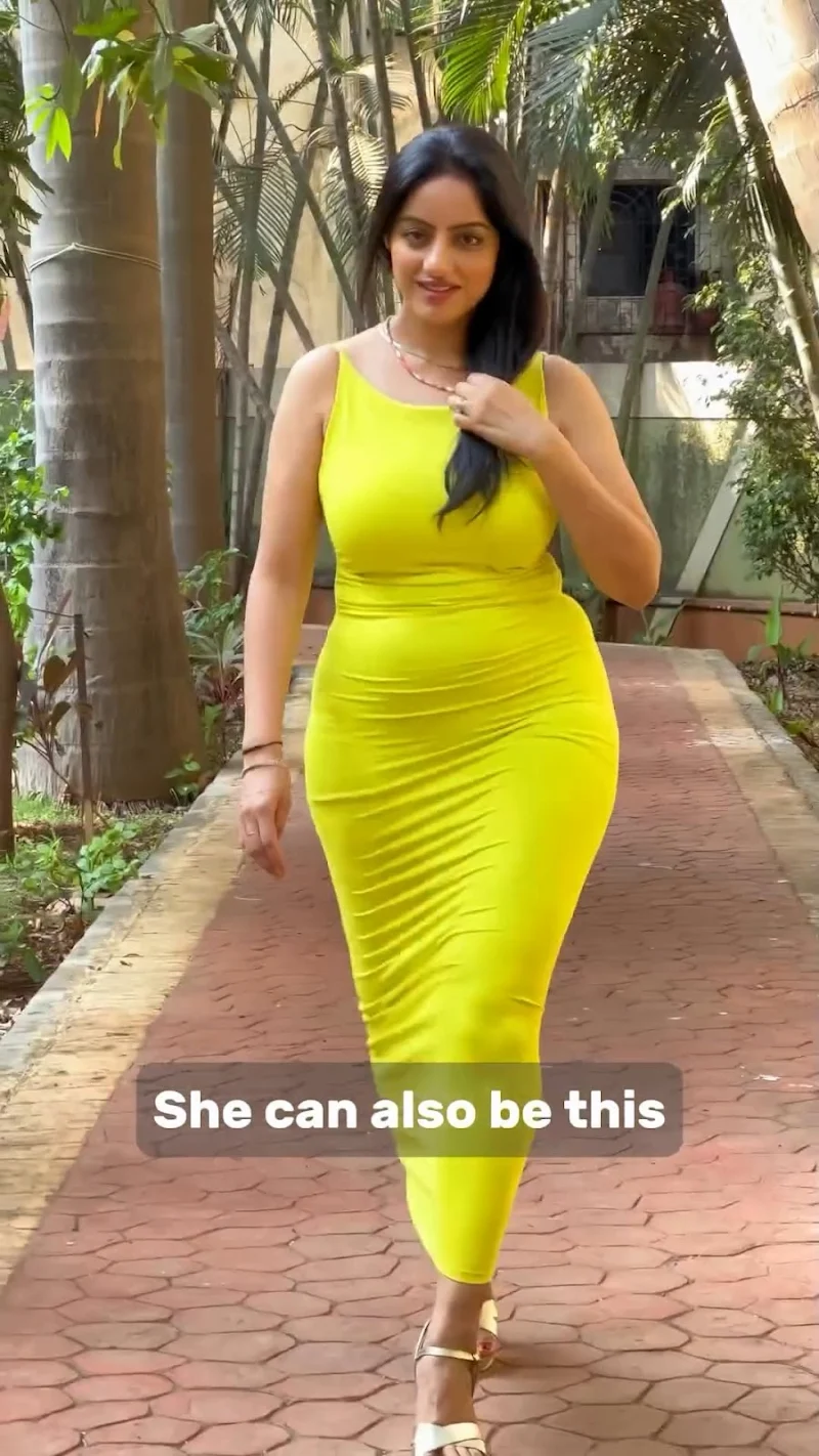 deepika singh curvy figure bodycon yellow dress