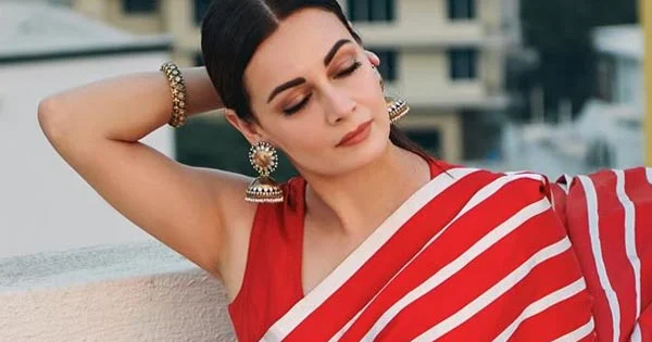 Dia Mirza in red and white striped saree with sleeveless blouse looked breathtaking – see now.