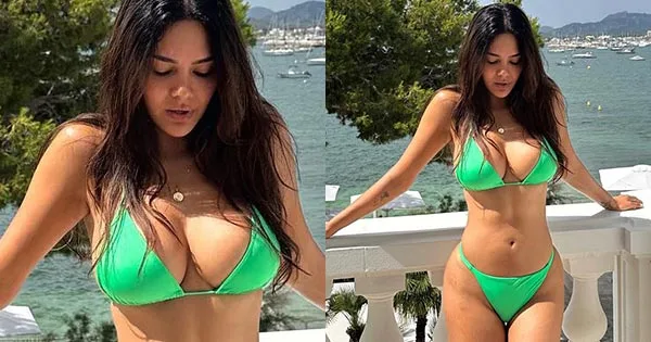 Esha Gupta in bright green bikini shows off ample cleavage and sexy toned body – see now.