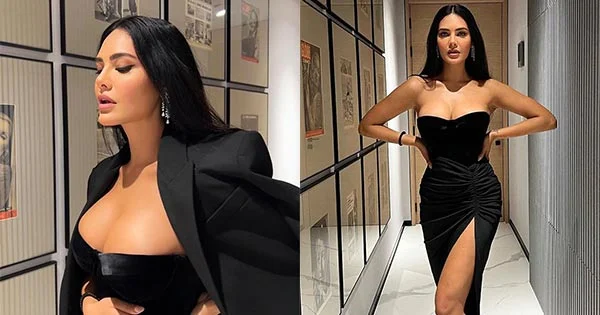 Esha Gupta in cleavage baring black dress sets temperature soaring.