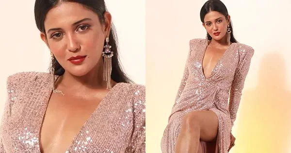 Gulki Joshi in thigh high slit shimmery gown wins fans with her glamorous hot avatar – flaunted her sexy legs.