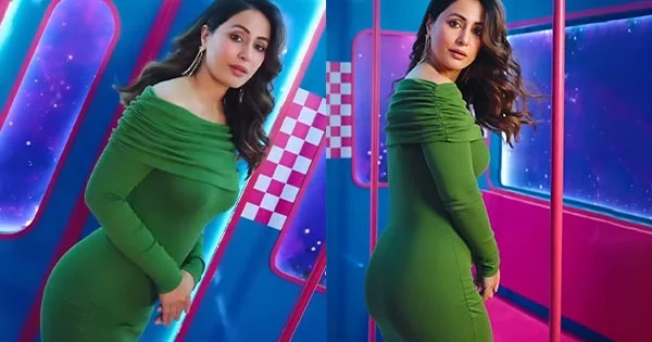 hina khan bodycon green dress booty sexy body