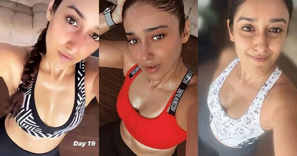 10 selfie photos of Ileana D’cruz in workout outfits.