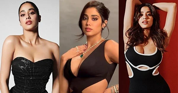 Janhvi Kapoor curvy cleavage black dress