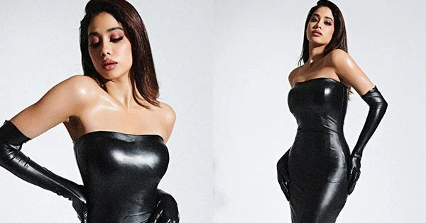 Janhvi Kapoor flaunts her fine curvy body in a tight fit latex black dress – see new hot photos.