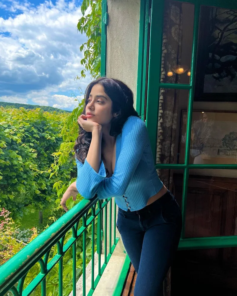 Janhvi Kapoor blue top cleavage curvy actress