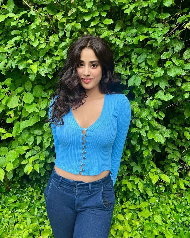 Janhvi Kapoor blue top cleavage curvy actress