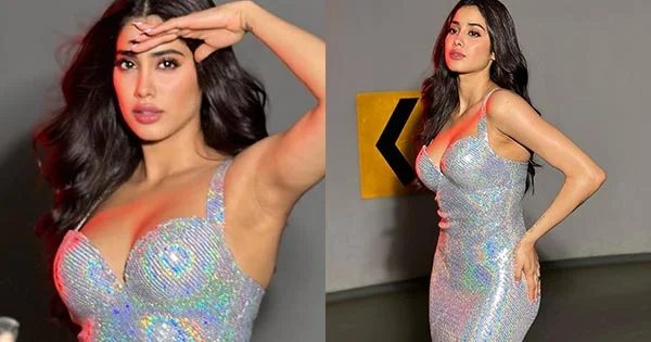 Janhvi kapoor cleavage curvy body silver dress