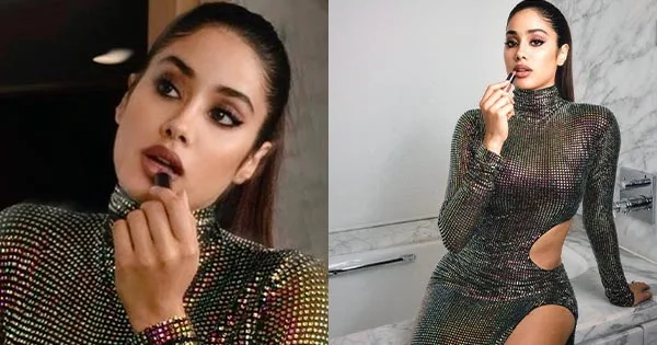 Janhvi Kapoor in risky thigh high slit showed off her curvy body and sexy legs – see now.