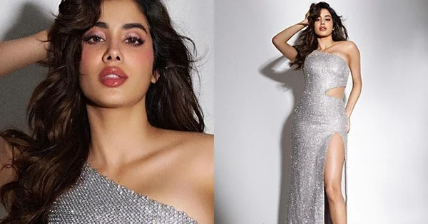 janhvi kapoor high slit dress legs curvy body