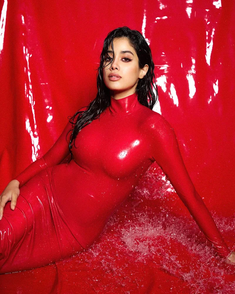 janhvi kapoor red latex dress curvy indian actress