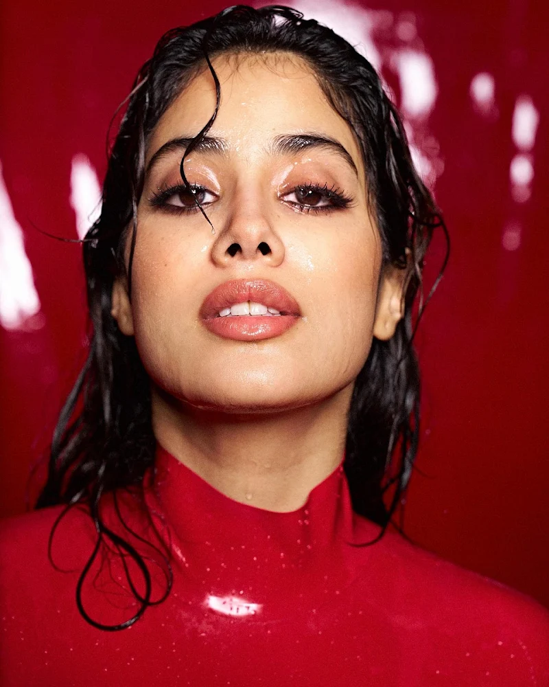 janhvi kapoor red latex dress curvy indian actress