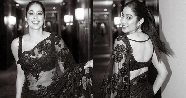 Janhvi Kapoor in sheer saree with sleeveless blouse and pony tails shows her style – see now.