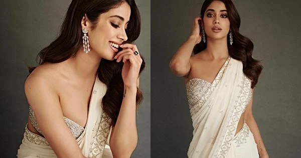 Janhvi Kapoor in a white saree with off shoulder tiny blouse looks sizzling hot – see now.