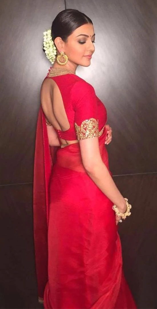 kajal aggarwal backless saree hot south indian actress