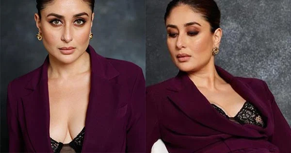 Kareena Kapoor turned heads in this pantsuit revealing her cleavage baring lacy bra at Marvel’s Wastelander event.