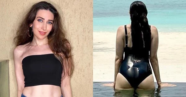 Karishma Kapoor, 47, in black swimsuit emerges out of the water – see photo.