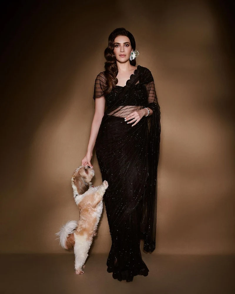 Karishma Tanna sheer black saree hot tv actress