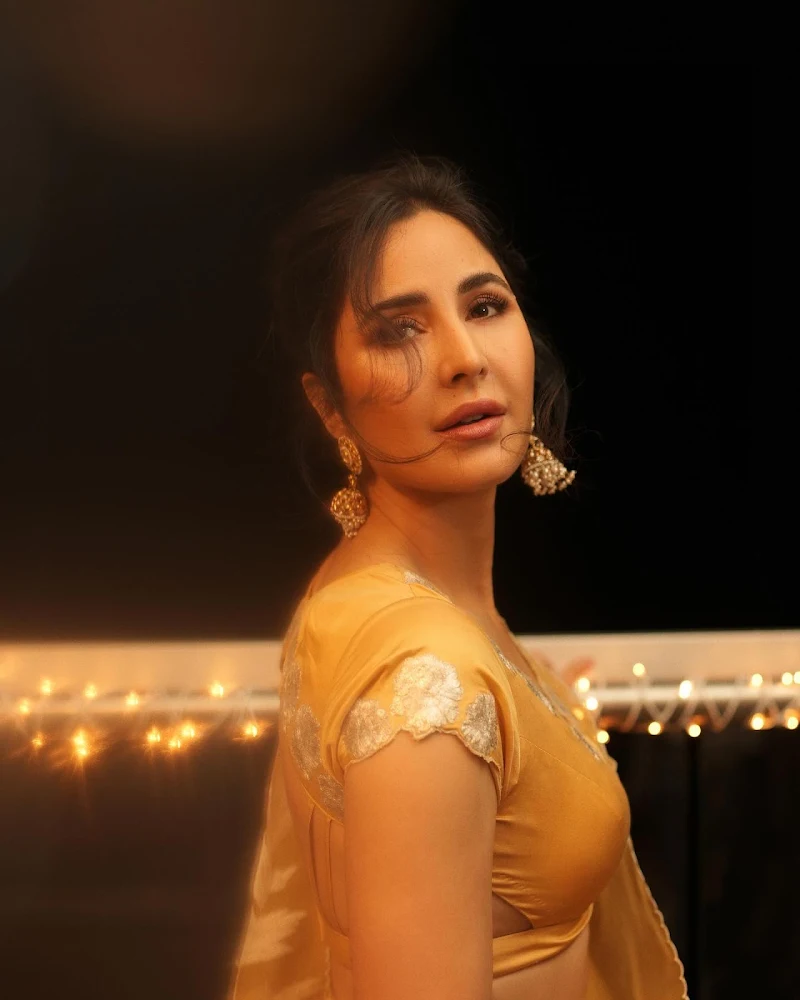 katrina kaif yellow saree backless blouse