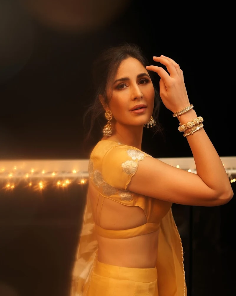 katrina kaif yellow saree backless blouse