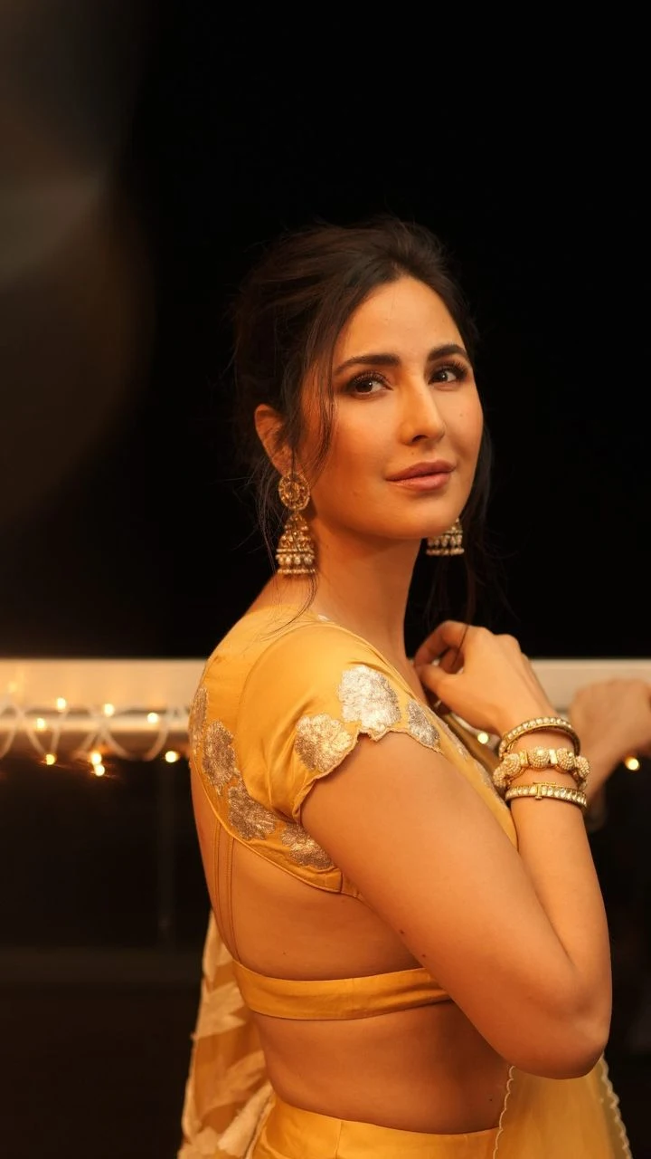 katrina kaif yellow saree backless blouse