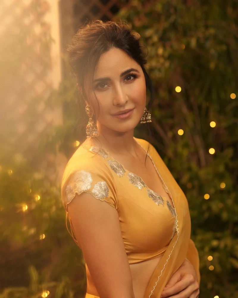 katrina kaif yellow saree backless blouse