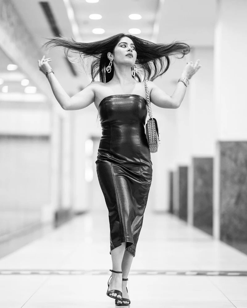 khushi mukherjee black leather dress sexy body