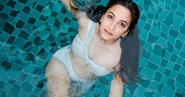 Kriti Kharbanda in white swimsuit enjoys some pool time – see photos.