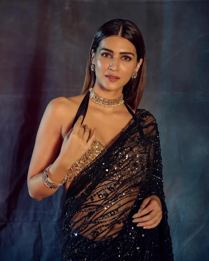 Kriti Sanon sheer black saree hot actress