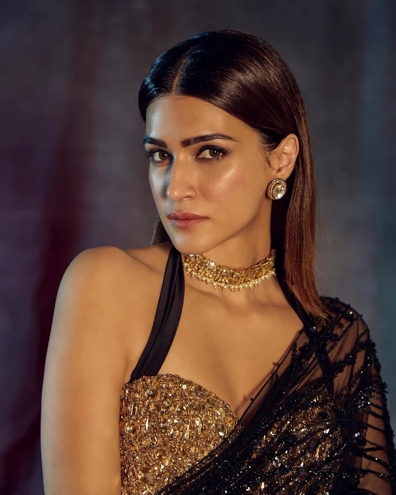 Kriti Sanon sheer black saree hot actress