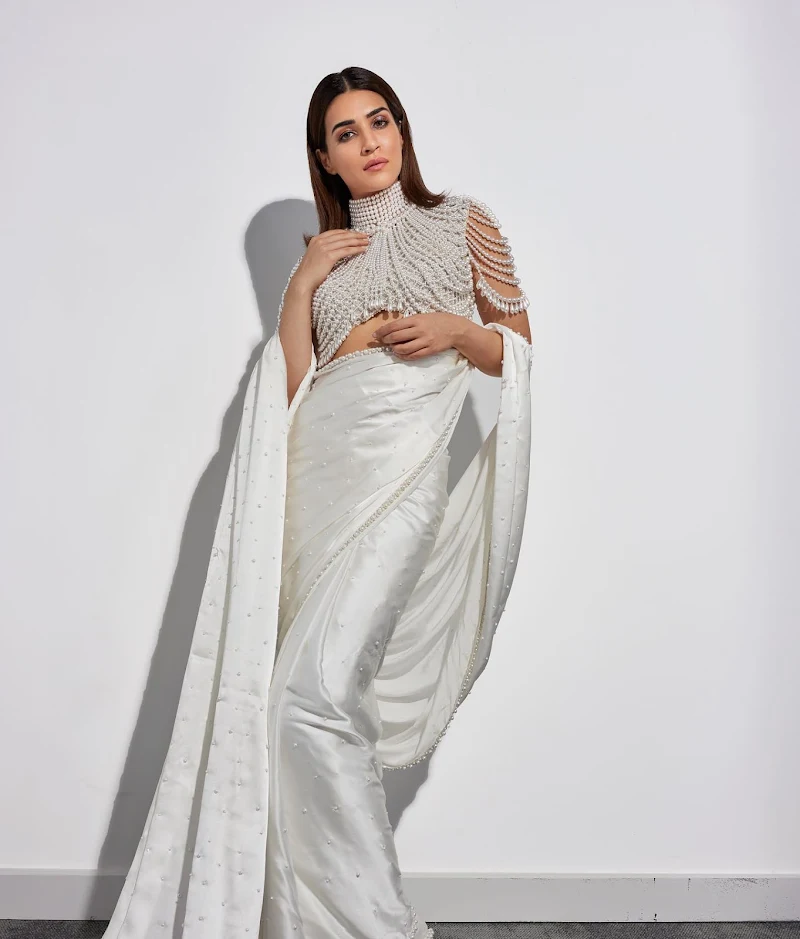 Kriti Sanon pearl blouse white saree