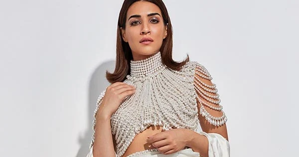 Kriti Sanon pearl blouse white saree