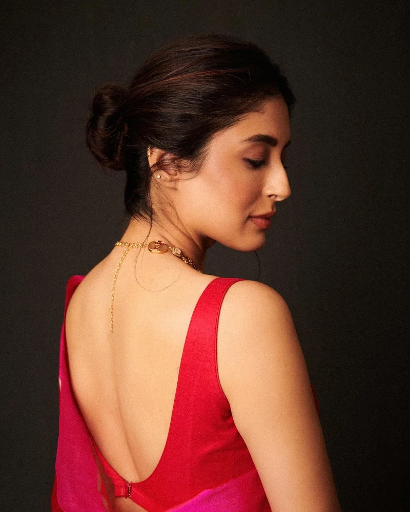 kritika kamra red saree backless hot actress