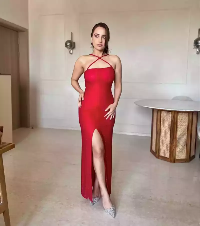 kusha kapila bodycon red dress curvy indian actress