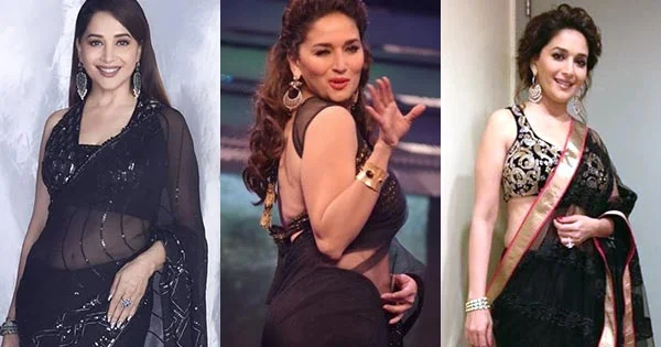 9 stunning hot photos of Madhuri Dixit proving she loves black saree – see now.