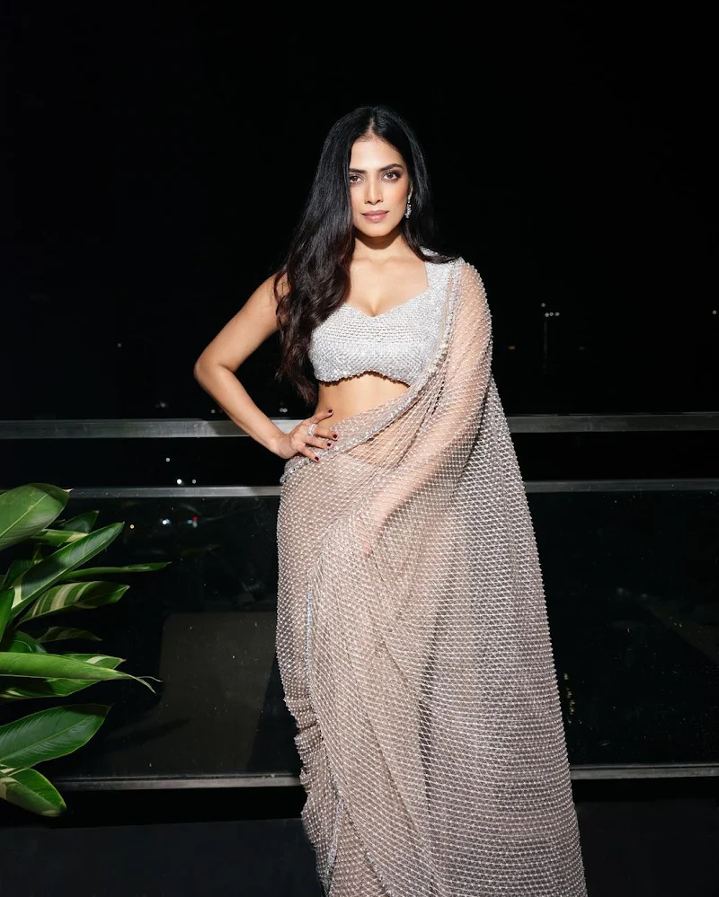 malavika mohanan sheer saree cleavage navel