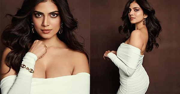 Malavika Mohanan white dress cleavage curvy body