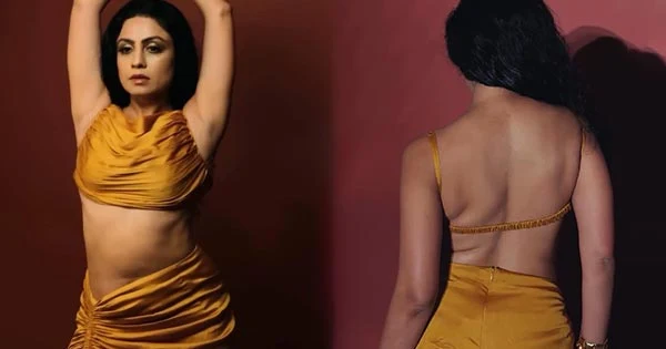 Manasi Parekh flaunts her voluptuous figure in stylish golden high slit outfit – see now.