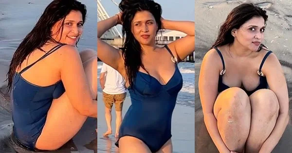 mannara chopra swimsuit cleavage curvy body