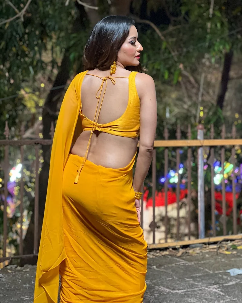 monalisa yellow saree backless blouse hot curvy actress