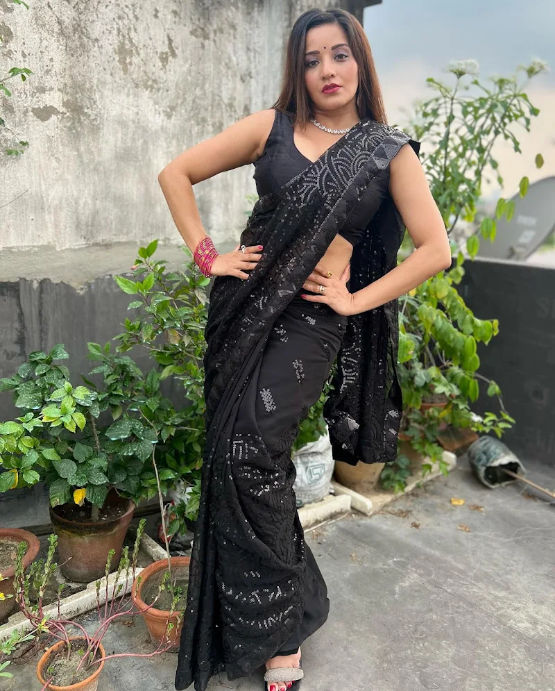 monalisa black saree cleavage curvy hot actress