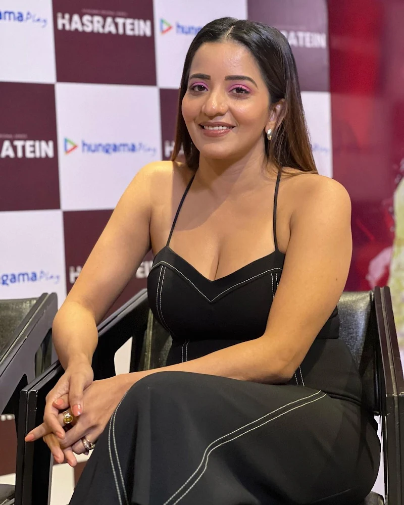 monalisa cleavgae tight black dress curvy indian actress