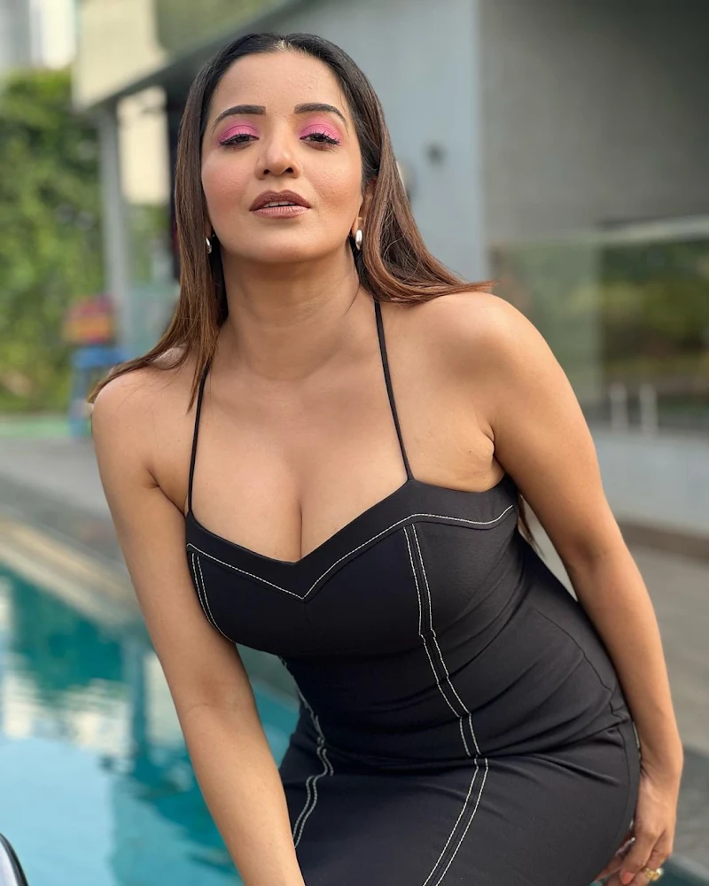 monalisa cleavgae tight black dress curvy indian actress