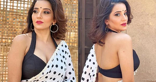 Monalisa in this white saree with skimpy black blouse flaunting ample cleavage turned the heat up – see now.