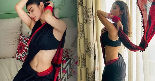 Mouni Roy in navel baring black saree turns the heat up – see pics.