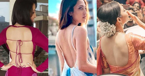 Neha Shetty stunning hot photos in backless sarees, dresses and bikini top.